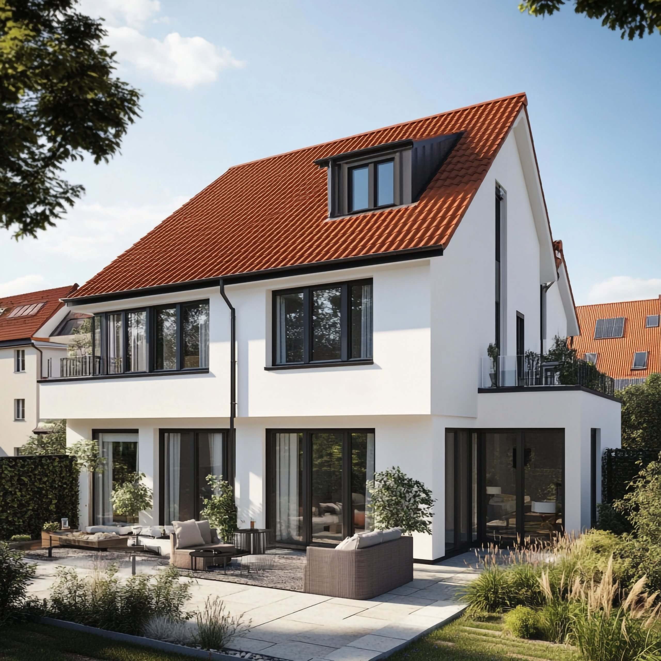 elegant-german-family-home-modern-design-with-classic-red-tile-roof (1) Wohnhaus mit Garten und Terrasse